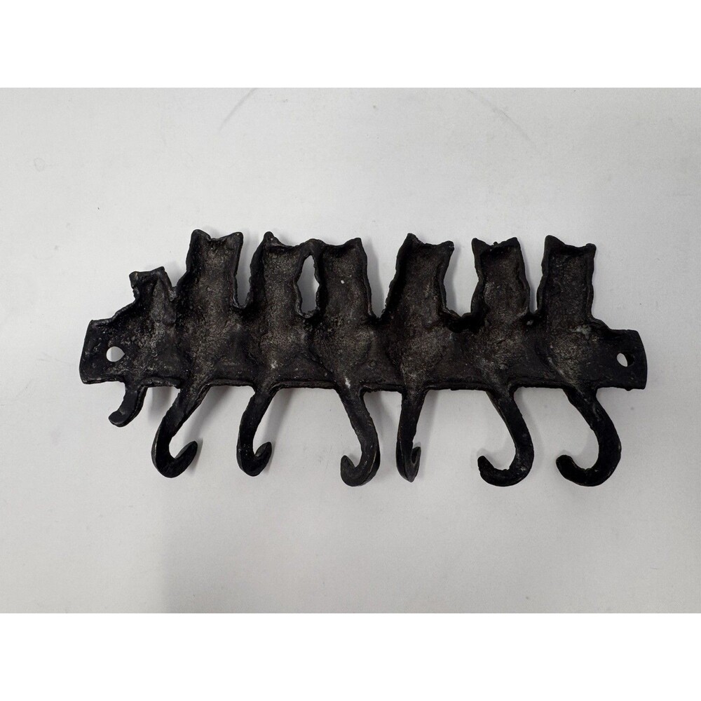 Vintage Cast Iron Cat Hook Rack Wall Mount 7” Black - Picture 4 of 4